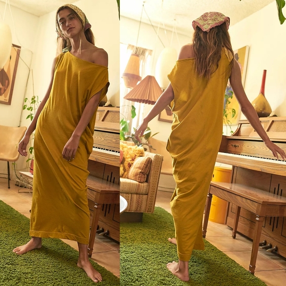 Free People Raquel Midi Dress Teen Spirit Mustard Yellow M Asymmetrical Maxi - Picture 1 of 16